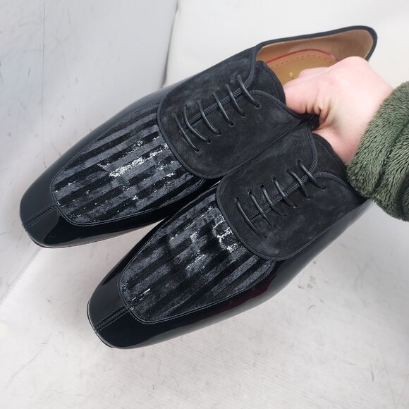 Christian Louboutin Black Lafitte Velvet Patent Striped Lace Up Shoe main image 5